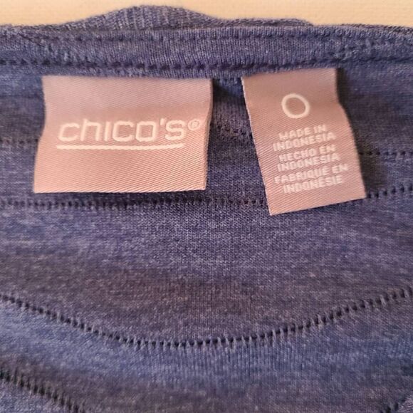 Chicos Womens Tops Quarter Sleeve Blouse V Neckline Relaxed Textured Blue Sz 0 - Picture 4 of 10